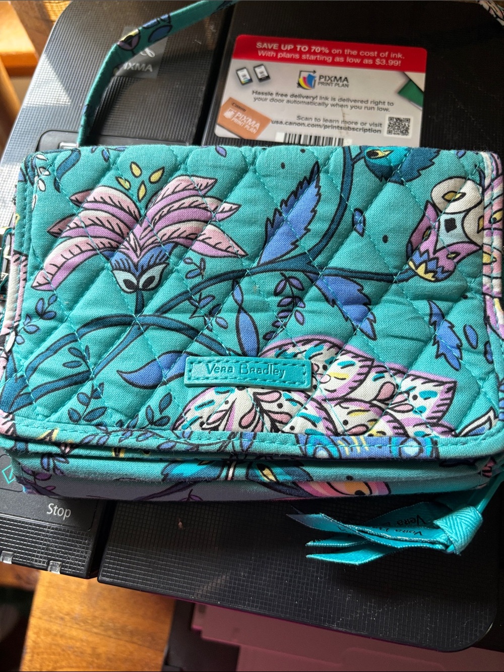 Vera Bradley Peacock Garden Floral Wristlet Wallet